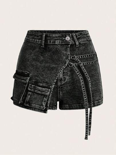 Skort Denim, Aesthetic Outfits Y2k, Women Denim Shorts, Mini Denim Shorts, Png Clothes, Denim Skort, Shein Icon, Y2k Aesthetic Outfits, Denim Details