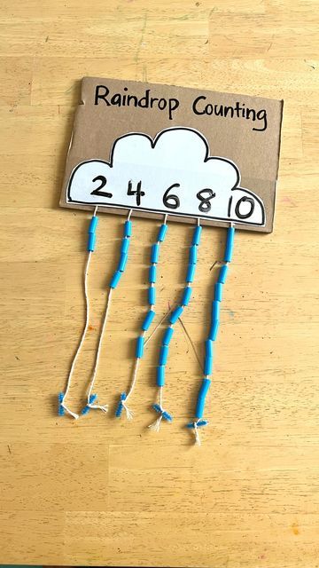 Fynn Sor | Happy Tot Shelf on Instagram: "Save your used straws for this Thread the Raindrops activity! 🌧️ TIP 1: Make sure the pipe cleaners are longer than the straw raindrops. TIP 2: Paste packing tape over the cloud to make an erasable board. Write the numbers with whiteboard marker and erase them with a duster or wet wipes. 👉🏻 Recommended for 3 to 6 years old 👉🏻 For 3 to 4yo, use numbers from 1 to 12. 👉🏻 for 5 to 6yo, roll two dice. Add the numbers up and write the number above one o Weather Classroom Display, Weather Themed Math Activities, Cloud Activities For Preschool, Counting Activities For Preschoolers, Weather For Kids, Stem Preschool, Weather Activities Preschool, Cloud Activities, Spring Preschool Activities