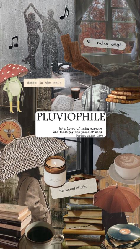 Rainy Day Collage, Pluviophile Aesthetic, Rain Collage, Rain Aesthetic Wallpaper, Rain Aesthetics, Chunky Sketchbook, Rain Journal, Chunky Bunny, Rain And Coffee