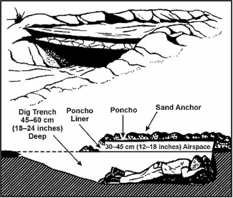 Sword Of Survival: Desert Below-Ground Poncho Shelter Camping Tricks, Survival Life Hacks, Apocalypse Survival, By Any Means Necessary, Survival Shelter, Survival Techniques, Survival Life, Wilderness Survival, Survival Food