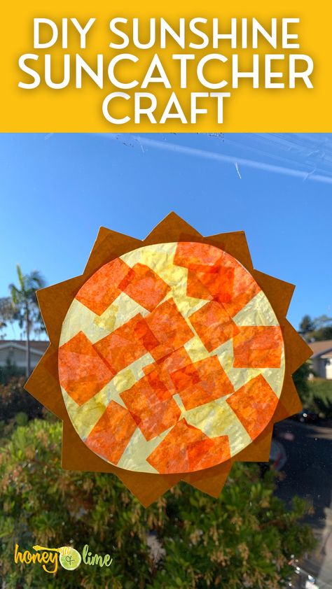 Sun Catcher Preschool, Sun Catchers For Kids, Sunflower Suncatcher Craft, Cellophane Sun Catcher, Tissue Paper Sun Catcher, Tissue Paper Suncatcher, Kids Sun Catcher Craft, Sun Catchers Diy, Tissue Paper Sun Catcher Wax Paper