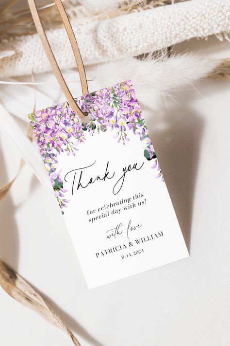 Wisteria Purple Floral Wedding Favor Tags, Dusty Lilac Greenery Wedding Thank You Tags, Violet Wedding Gift Tag, Printable Wedding Favors Purple Wedding Favors, Light Purple Wedding, Wisteria Wedding, Floral Wedding Favors, Violet Wedding, Wedding Gift Tags, Purple Wedding Invitations, Digital Wedding Invitations, Lilac Wedding