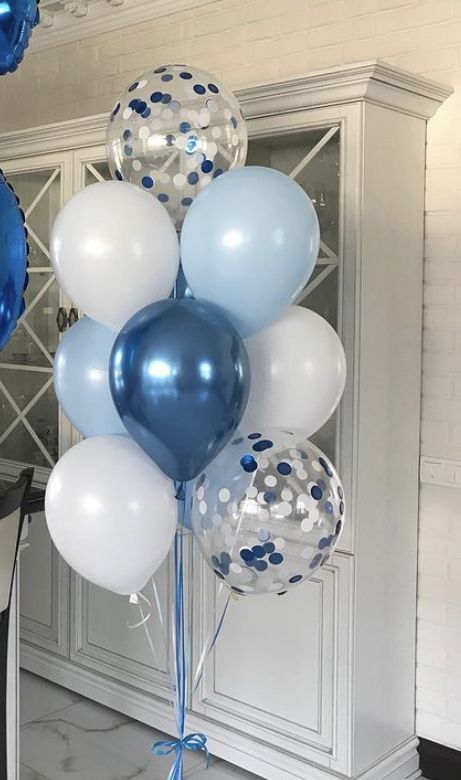 Blue And Gray Birthday Party Decor, White Blue Balloon Decor, Blue Silver White Birthday Theme, Blue And White Bday Decor, Blue Gold White Birthday Theme, Ice Blue Birthday Theme, Blue Ballons Decoration Birthday, Blue And Silver Themed Birthday Party, Blue Birthday Astethic