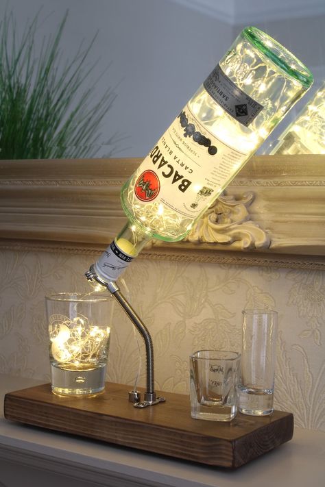 Bacardi Bottle Light Diorama 1L. Unique Rum Gift for the - Etsy UK Whiskey Bottle Crafts, Liquor Bottle Lights, Upcycled Lighting, Vodka Gifts, Bottle Lamps, Liquor Bottle Crafts, Rum Bottle, Lighting Decoration, Unique Lamp