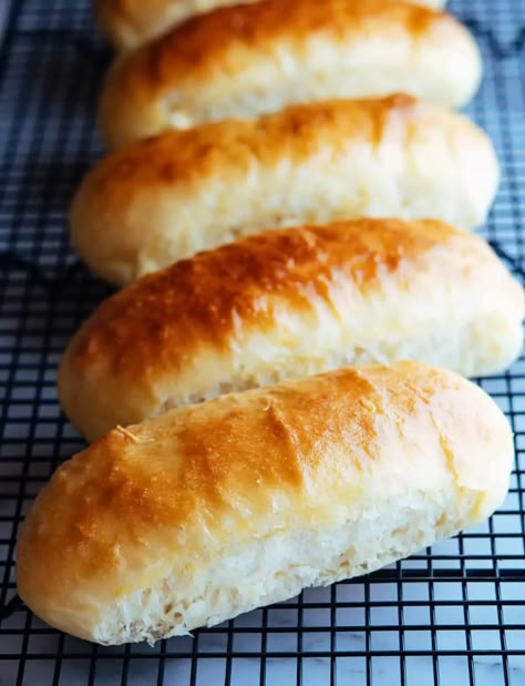 Brioche Hot Dog Buns (No knead!) - Pinch and Swirl Hot Dog Bun Recipe Bread Machine, Bun Recipe Bread Machine, Easy Hot Dog Buns, Soft Hot Dog Buns, Brioche Hot Dog Buns, Hot Dog Bun Recipe, Recipe Bread Machine, Homemade Hot Dog Buns, Hot Dog Buns Recipe