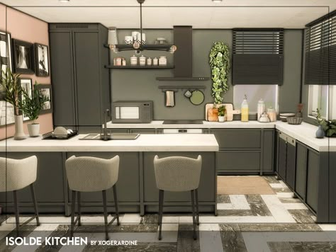 The Sims Resource - Isolde Kitchen (TSR only CC) Kitchen Idea Sims 4, Sims 4 Kitchen Layout Ideas, Sims 4 Cc Kitchen Counters Maxis Match, Sims 4 Aesthetic Cc Furniture Kitchen, Sims 4 Cc The Sims Resource Furniture Kitchen, The Sims 4 Cc Resource Kitchen, Sims4 Kitchen Counters, Modern Kitchen Sims 4 Cc, Sims 4 Kitchen Island