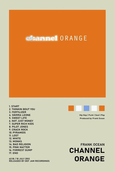 Frank Ocean Album Cover, Ocean Album Cover, Frank Ocean Album, Frank Ocean Poster, Channel Orange, Album Artwork Cover Art, Music Poster Ideas, Album Posters, Cool Album Covers