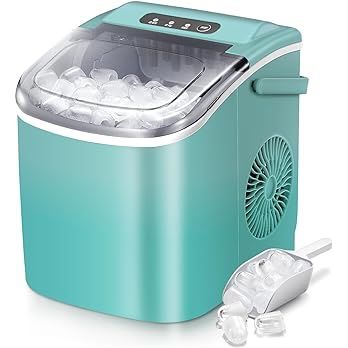 R.W.FLAME Ice Makers Countertop, Portable Ice Maker Machine with Self-Cleaning, 26.5lbs/24Hrs, 6 Mins/9 Pcs Bullet Ice, Ice Scoop and Basket, Handheld Ice Maker for Kitchen/Home/Office/Party,Green Countertop Ice Maker, Ice Makers, Ice Maker Machine, Portable Ice Maker, Kitchen Party, Ice Scoop, Party Bar, Ice Bag, Ice Machine