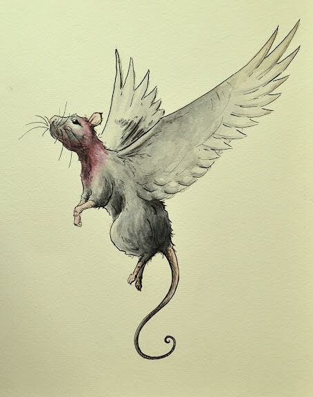 Flying rat Mouse With Wings, Alas Tattoo, Rat Art, Rat Tattoo, Tier Tattoo, Bottle Tattoo, A Rat, Wings Art, Pet Mice