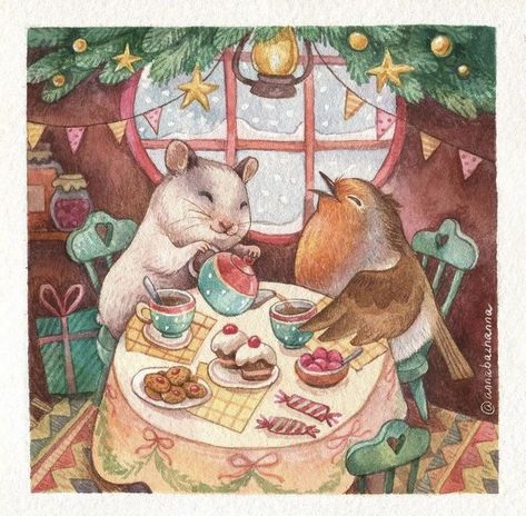 Cozy Drawings, Advent Challenge, Storybook Art, Canvas Art Projects, Cute Canvas, Illustrator Artist, Textured Canvas Art, Fairytale Art, Christmas Drawing