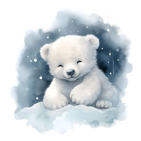 Photo fluffy soft baby polar bear waterc... | Premium Photo #Freepik #photo Polar Bear Watercolor, Polar Bear Drawing, Animal Animation, Christmas Puppies, Baby Polar Bear, Polar Bear Art, Penguins And Polar Bears, Baby Polar Bears, Bear Watercolor