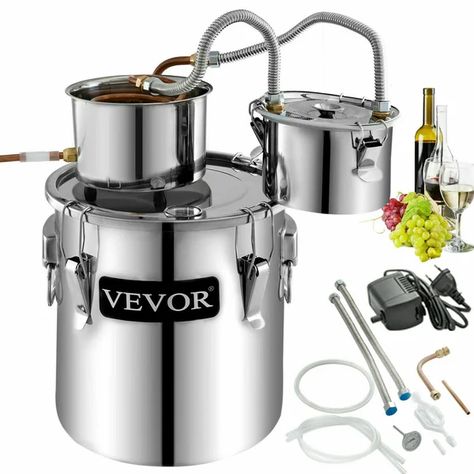 Vevor 5.5 Gallon 20L Boiler Home Brewing Kit Diy Whiskey, Oil Distiller, Wine Temperature, Alcohol Still, Wine Making Kits, Wine Alcohol, Whiskey Recipes, Essential Oil Distiller, Moonshine Still