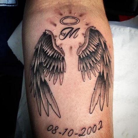 rip-tattoos-38 Mom Tattoos For Guys, R.i.p Tattoos For Men, Tattoo Guardian Angel, Angel Wings Tattoos, Wings Tattoos, Rip Tattoos, Guardian Angel Tattoo Designs, Rip Tattoos For Mom, Peace Tattoo