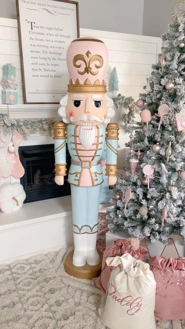 Repaint Nutcracker, Walmart Painted Nutcracker, Holiday Time Nutcracker, Nutcracker Painting On Wood, 75 Inch Nutcracker, Pink Nutcracker Christmas Decor, Painted Walmart Nutcracker, Painted Nutcracker On Wood, Pink Nutcracker Christmas Tree