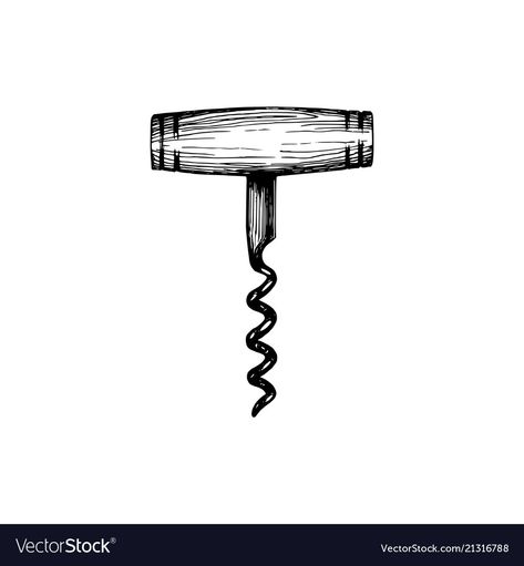 Corkscrew Tattoo, Corkscrew Illustration, Corkscrew Drawing, Kitchen Vector, Ct Logo, Chef Tattoo, Fountain Pen Drawing, Illustration Kitchen, Food Tattoos