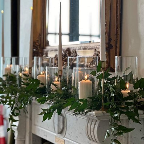 Candles On Mantle, Potted Ferns, Fern Wedding, Candles Decor, Fireplace Mantel, Fireplace Mantels, Wedding Reception, Fireplace, Wedding Ideas