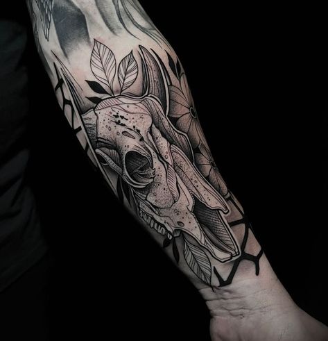 Bull Skull Tattoo For Men, Buffalo Skull Tattoo, Bull Skull Tattoo, Nautical Tattoo Sleeve, Bull Skull Tattoos, Left Arm Tattoos, Skull Sleeve Tattoos, Skull Sleeve, Buffalo Skull