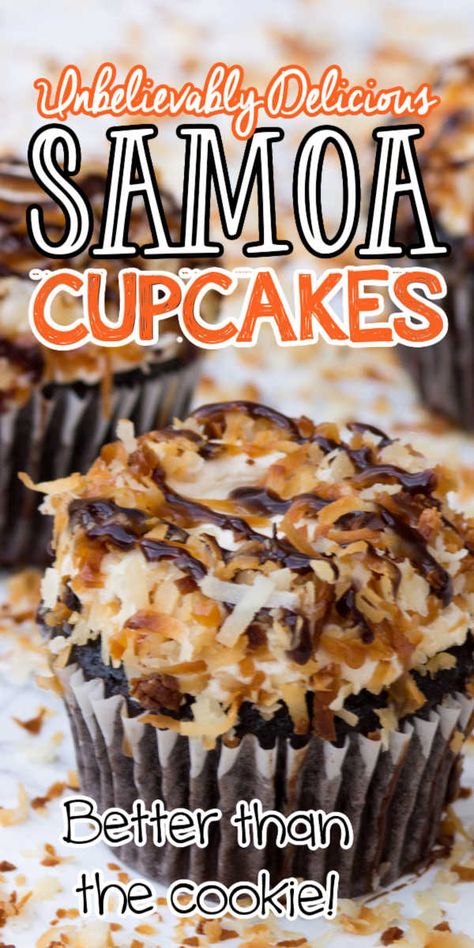 Samoas Cupcakes, Samoas Cookies, Delicious Cupcakes Recipes, Simple Family Meals, Fun Cupcake Recipes, Gourmet Cupcakes, Cupcake Flavors, Easy Cupcakes, Yummy Cupcakes