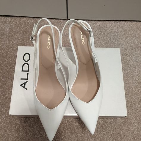 ALDO Julietta White Sling Back Heels White Sling Back Heels, Heels For Graduation, White Heels Aesthetic, Aldo Shoes Women, Hm Shoes, Elegant Shoes Heels, Shoes Heels Prom, Sling Back Heels, Aldo Heels