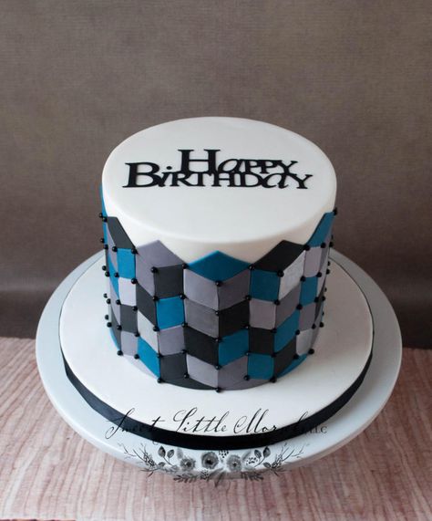 Geometric Birthday Cake - Cake by Stephanie Geometric Cakes, Geometric Cake Design, Masculine Cake, Illusion Cakes, Birthday Cake Buttercream, Birthday Cake For Father, Men Cakes, Blue Birthday Cakes, Geometric Cake