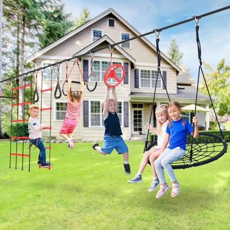 Backyard Workout Area, Ninja Playground, Monkey Bars For Backyard, Trampoline Backyard, Backyard Workout, Obstacle Course For Kids, Ninja Theme, Ninja Kids, Kids Obstacle Course