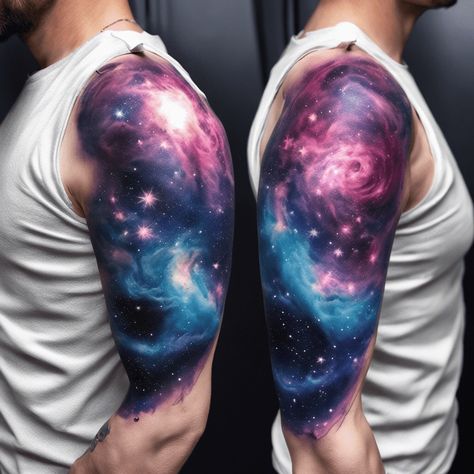 78 Space Tattoo Ideas Created with AI | artAIstry Tattoo Ideas Shoulder, Space Tattoo Ideas, Space Sleeve, Galaxy Tattoo Sleeve, Space Tattoo Sleeve, Stars In Space, Nebula Tattoo, Scene Tattoo, Astronaut Tattoo