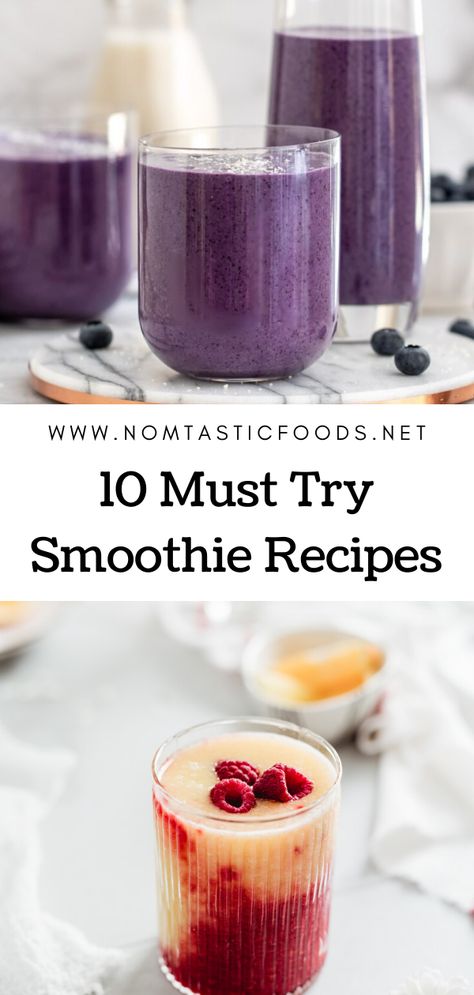 Don't feel like cooking?  Check out our latest recipe roundup featuring 10 amazing smoothie recipes to indulge without the guilt.  Who says healthy eating can't be delish?  #healthyeating #smoothies #smoothie #recipes #recipe #cleaneating #cleaneats #smoothierecipe #smoothierecipes Amazing Smoothie Recipes, Yummy Fruit Smoothies, Easy Healthy Smoothie Recipes, Veggie Smoothies, Easy Healthy Smoothies, Best Smoothie Recipes, Easy Drink Recipes, Delicious Drink Recipes, Protein Shake Recipes