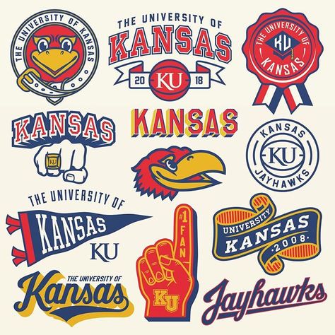 Kansas University Graphics Did for ESPN @lincolndesignco #jayhawks #ku #logobloom #logohero #happyfriday College University Logo, College Logo Design Ideas, Sports Team Shirts Design, University Design Graphic, Varsity Graphic Design, Vintage Sports Logo, College Logo Design, Athletic Graphics, Highschool Design