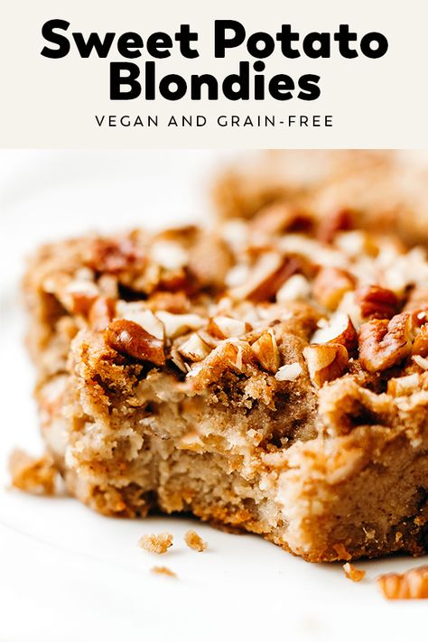 Sweet Potato Blondies, Sweet Potato Dessert Recipes, Resep Vegan, Sweet Potato Flour, Sweet Potato Dessert, Sweet Potato Toppings, Healthy Sweet Potato, Dessert Squares, Healthier Treats