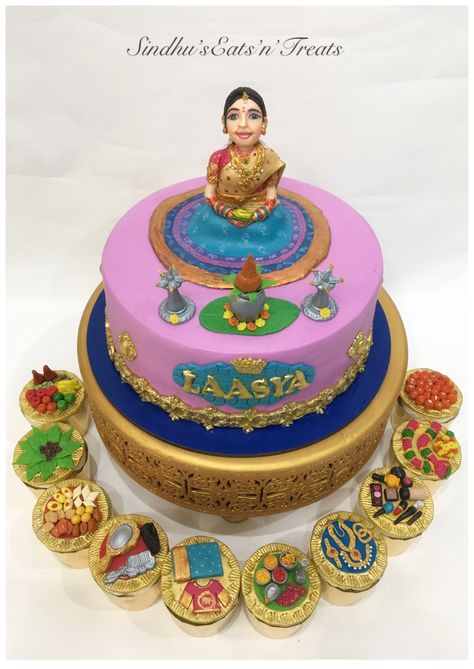 Half Saree Function Cake, Halfsaree Function Decoration Ideas, Saree Theme Cake, Half Saree Function Decoration, Saree Function Decoration, Saree Cake, Bright Birthday Cakes, Puberty Function, Half Saree Ideas