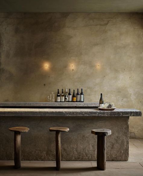 Concrete Effect Paint, Wabi Sabi Interior, Andermatt, Stone Bar, Commercial Space, Restaurant Interior, Cafe Interior, Commercial Design, Wine Bar