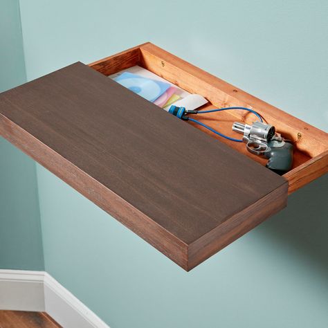 A Shelf with a Secret Secret Hiding Spots, Secret Hiding Places, Hidden Compartments, Into The Wood, Secret Storage, Floating Shelves Diy, Wood Floating Shelves, Estantes Flotantes, Hiding Places