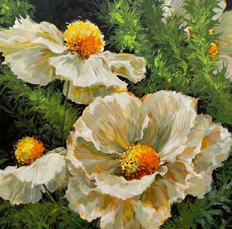 Original Fine Art By © Nancy Medina in the DailyPaintworks.com Fine Art Gallery Nancy Medina, White Poppies, Protea Art, Abstract Expressionist Art, Gold Art Print, White Poppy, Painting Canvases, Flower Art Painting, Rose Painting