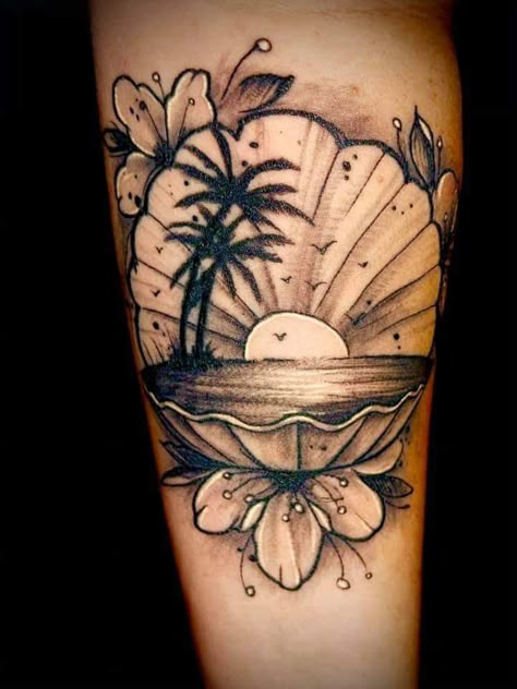 Women Nautical Sleeve Tattoo, Hawaiian Beach Tattoo, Woman Ocean Tattoo, Beach Tattoo Half Sleeve, Mermaid Tattoo On Thigh, Beach Calf Tattoo, Hawaiian Ocean Tattoo, Sea Turtle Beach Tattoo, Arm Tattoos For Women Ocean