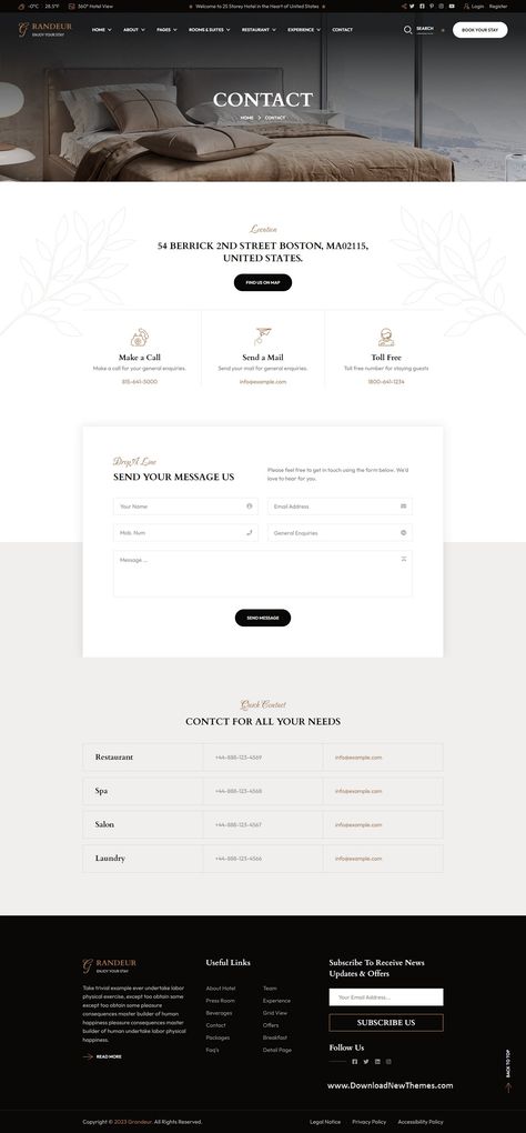 Grandeur - Hotel Booking WordPress Theme Contact Us Page Design Inspiration, Website Contact Us Page, Sitemap Design Website, Contact Us Page Ui Design, Contact Form Design Website, Services Website Page, Contact Website Design, Contact Form Web Design, Contact Us Page Design Website