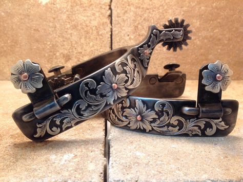 Handmade roper spurs that I made recently Custom Spurs Handmade, Custom Spurs, Western Spurs, Cowboy Spurs, Western Grunge, Spurs Western, Prom Outfit, Western Buckles, Spur Straps