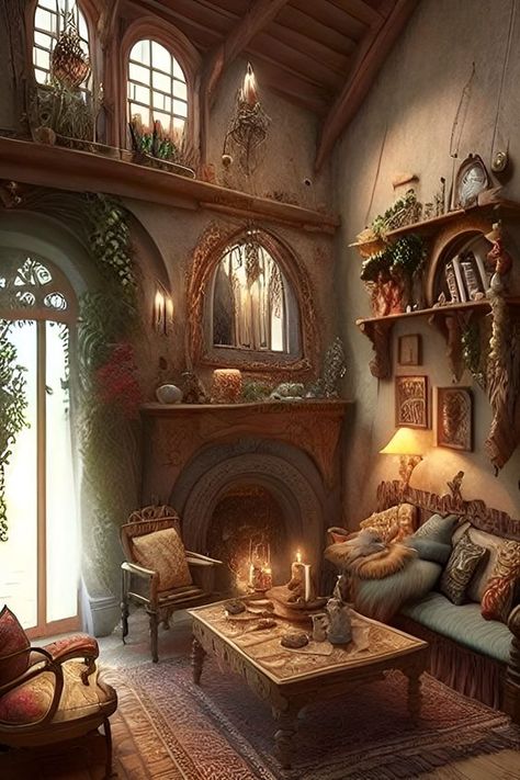 Fairy Mansion, Fantasy Cottage Interior, Fantasy House Interior, Wallpaper Bedroom Aesthetic, Aesthetic Bedroom Design, Fantasy Interior, Design Bedroom Wall, Style Bedroom Ideas, Bedroom Wallpaper Ideas