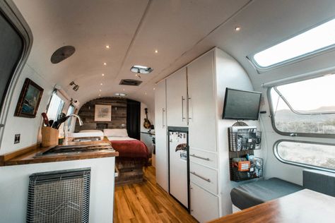 Husband and wife photographers living and traveling full-time in their DIY renovated Airstream Overlander. Before and after RV renovation project. Renovated Airstream, Airstream Living, Airstream Remodel, Airstream Interior, Rv Renovation, Airstream Renovation, Kombi Home, Vintage Airstream, Rv Living Full Time