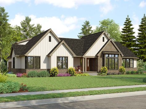 Farmhouse, Ranch House Plan 81370 with 4 Beds, 3 Baths, 3 Car Garage Elevation Floor Plans Ranch, Ranch Style House Plans, Built In Grill, Farmhouse House, Farmhouse Plan, Ranch Style Homes, Ranch House Plans, House Plans Farmhouse, Modern Farmhouse Plans