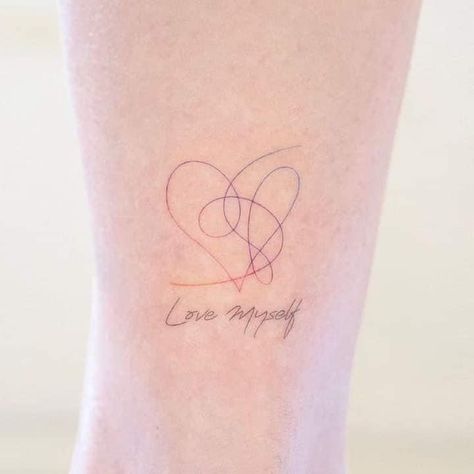 Love Myself Tattoo, Simple Heart Tattoo, Myself Tattoo, Small Inspirational Tattoos, Bts Heart, Heart Tattoo Design, Simple Heart Tattoos, Army Tattoos, Small Heart Tattoos