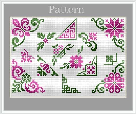 Corner Cross Stitch Patterns, Cross Stitch Corner Border, Cross Stitch Corner Pattern, Cross Stitch Flower Border, Cross Stitch Corner, Cross Stitch Border, Monogram Ornaments, Cross Stitch Borders Corner, Geeky Cross Stitch Patterns