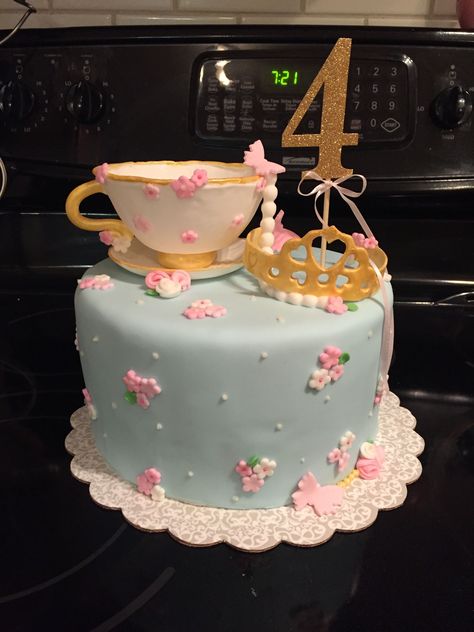 Princess Tea Party Cake Tea Party Birthday Cake Vintage, Tea Party 3rd Birthday Cake, Tea Party First Birthday Cake, Fourth Birthday Tea Party, Tea Party Birthday Cake Ideas, Birthday Cake Tea Party, Te Party Birthday, Tea Party Themed Birthday Cake, Yea Party Cake Ideas