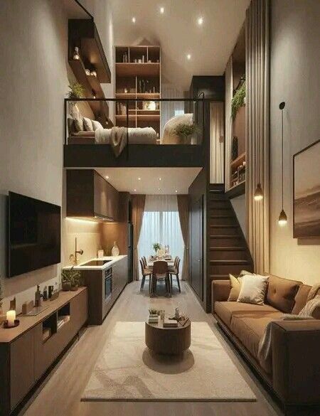 Loft Type House, Tiny Loft, Loft House Design, Tiny House Luxury, Tiny House Interior Design, Tiny House Loft, Tiny House Inspiration, Small Apartment Design, Loft Interiors