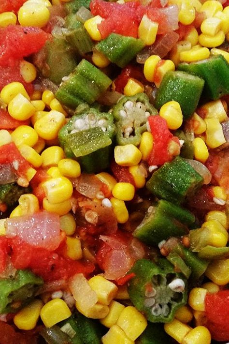 ~ My  Creole Stewed Okra, Corn & Tomatoes ~ Orka And Tomatoes Corn, Corn Okra And Tomatoes Recipe, Okra Corn And Tomatoes Recipe, Okra And Tomato Recipe, Stewed Okra, Grilled Okra, Macaroni And Tomatoes, Okra And Tomatoes, Tomato Recipe