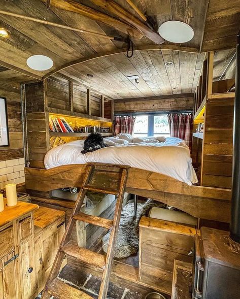 Spectacular Truck Conversion Features Bed Dropping Down From Ceiling and a Bathtub Hidden Under the Floor - Living in a shoebox Truck Conversion, Reading Loft, Cozy Attic, Electric Underfloor Heating, Attic Apartment, Van Home, Tiny Cabin, Living Room Flooring, Cozy Place