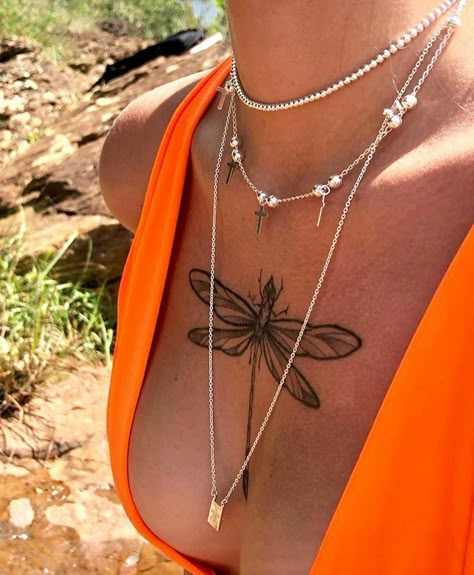 Sternum Tattoo, Dragonfly Tattoo, Dainty Tattoos, Piercings And Tattoos, Simplistic Tattoos, Dope Tattoos, Tattoo Placement, Chest Tattoo, Piercing Tattoo