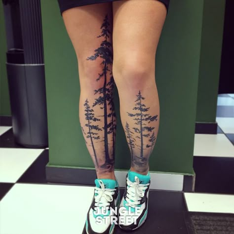 Stunning boreal forest tattoo, great idea! Tree Leg Tattoo, Trend Tattoo, Lovely Tattoo, Tattoo Perna, Motivational Ideas, Nature Tattoo Sleeve, Tattoo Leg, Street Tattoo, Tattoos Mandala