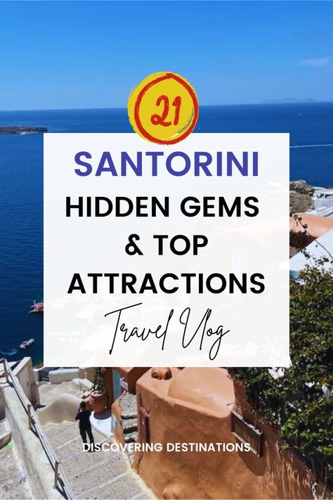 We at Discovering Destinations invite you to watch our newest vlog where we explore Santorini, Greece over 3 exciting days. From breathtaking attractions to secret gems, we count down 21 must-see spots, including top restaurants, hotels, and hidden treasures. Start planning your dream vacation now—click and save this PIN for all the tips you need for an unforgettable trip!