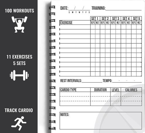 Track your progress with ease Gym Diary, Workout Log Book, Goals Setting, 100 Workout, Gym Workout Planner, Wellness Tracker, Fitness Tracking, Training Fitness Gym, Workout Planner