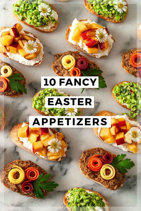 These fancy Easter appetizers are elegant, colorful, and deceptively easy to put together! Just because they're fancy, that doesn't mean they're tricky! They'll come together so quickly and impress every guest! Decorate your Easter table with these delightful, edible, creative works of art! Sweet and savory, creamy and crunchy, with gluten-free, dairy-free, and vegan options too! Easter Brunch Appetizers, Spring Appetizers, Easter Food Appetizers, Lamb Dinner, Easter Side Dishes, Fancy Appetizers, Easter Appetizers, Christmas Appetizers Party, Easter Lunch